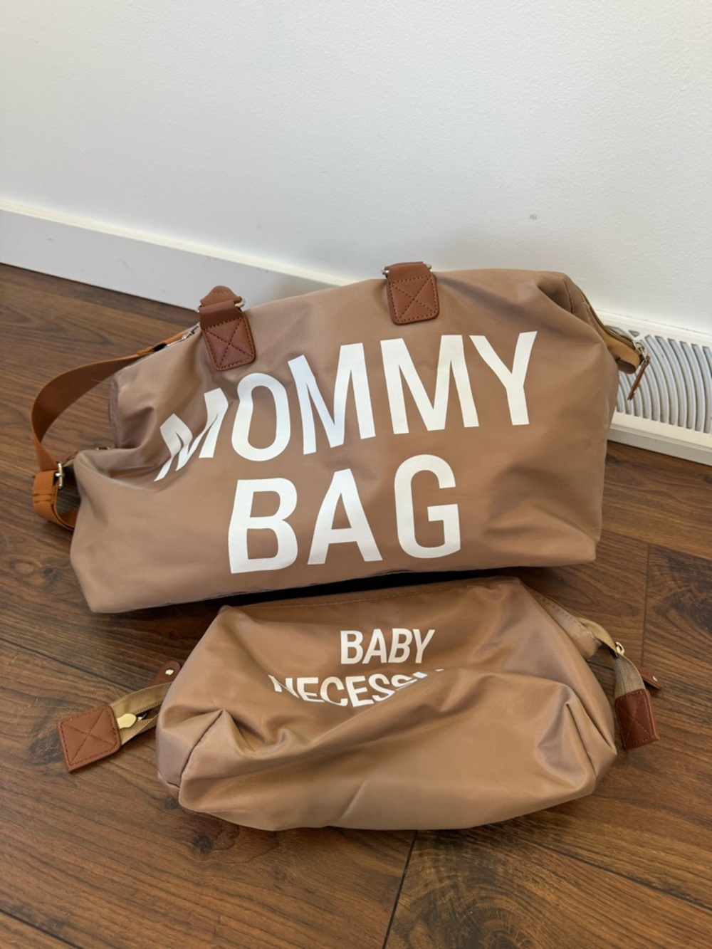 Mommy Bag Brown Tote with White Lettering